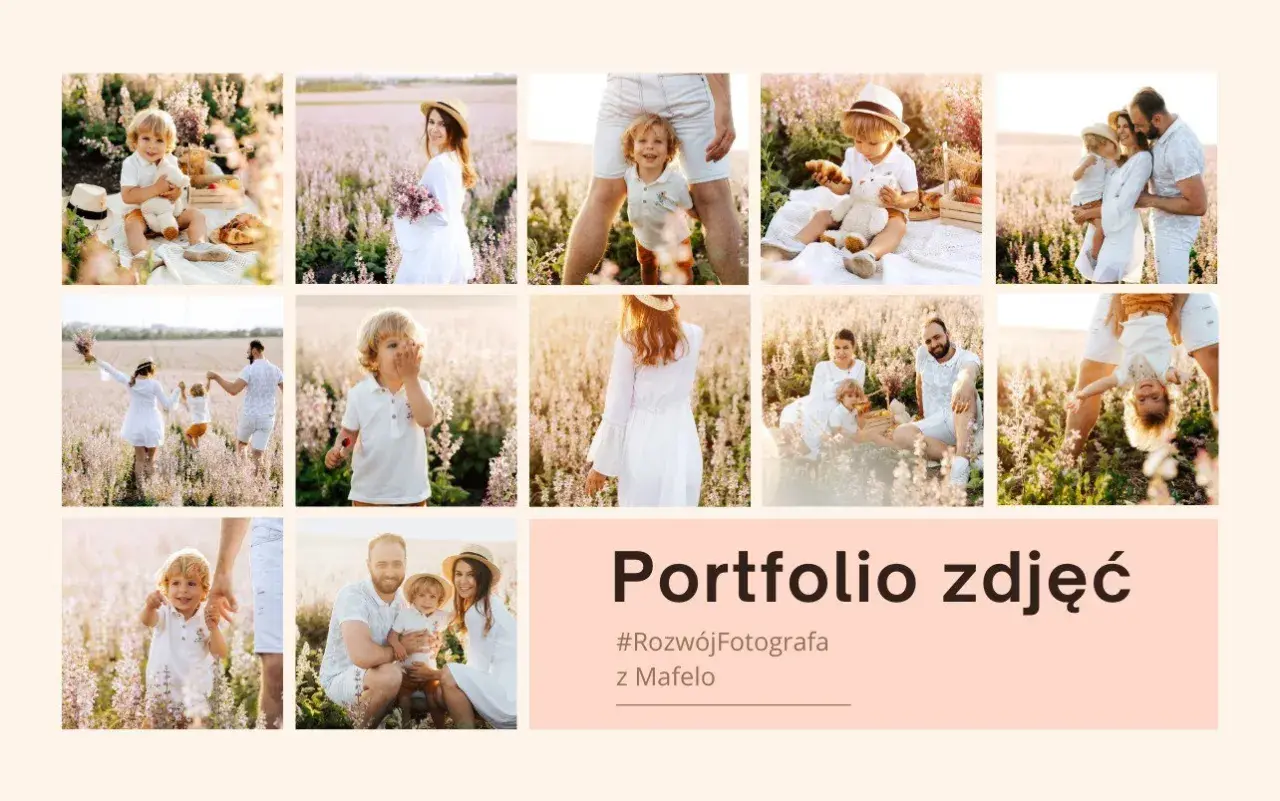 Zobacz, co to portfolio zdjęć! Urocze rodzinne sesje w polu lawendy, dzieci i rodzice w białych strojach. #RozwójFotografa z Mafelo.
