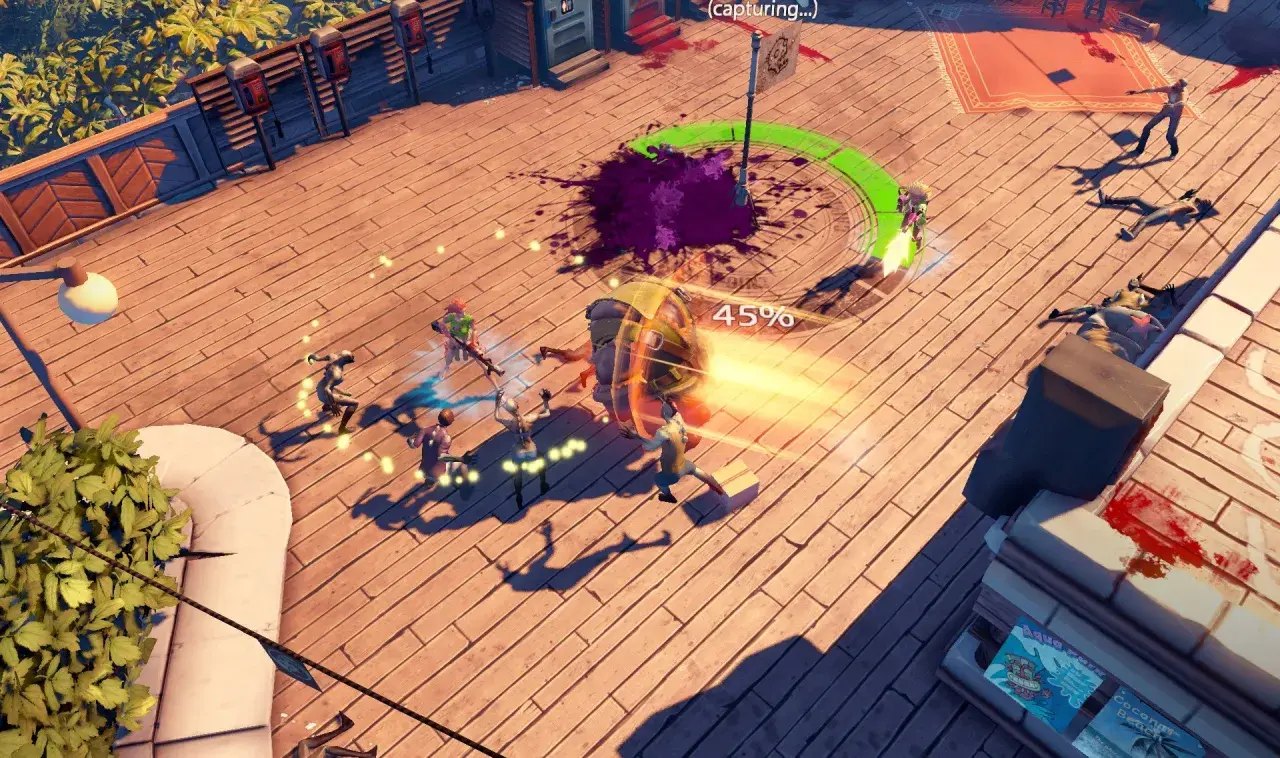 Walka z zombie na drewnianym molo, w tle tropikalna roślinność. Gracze walczą o przetrwanie w świecie Dead Island Epidemic.