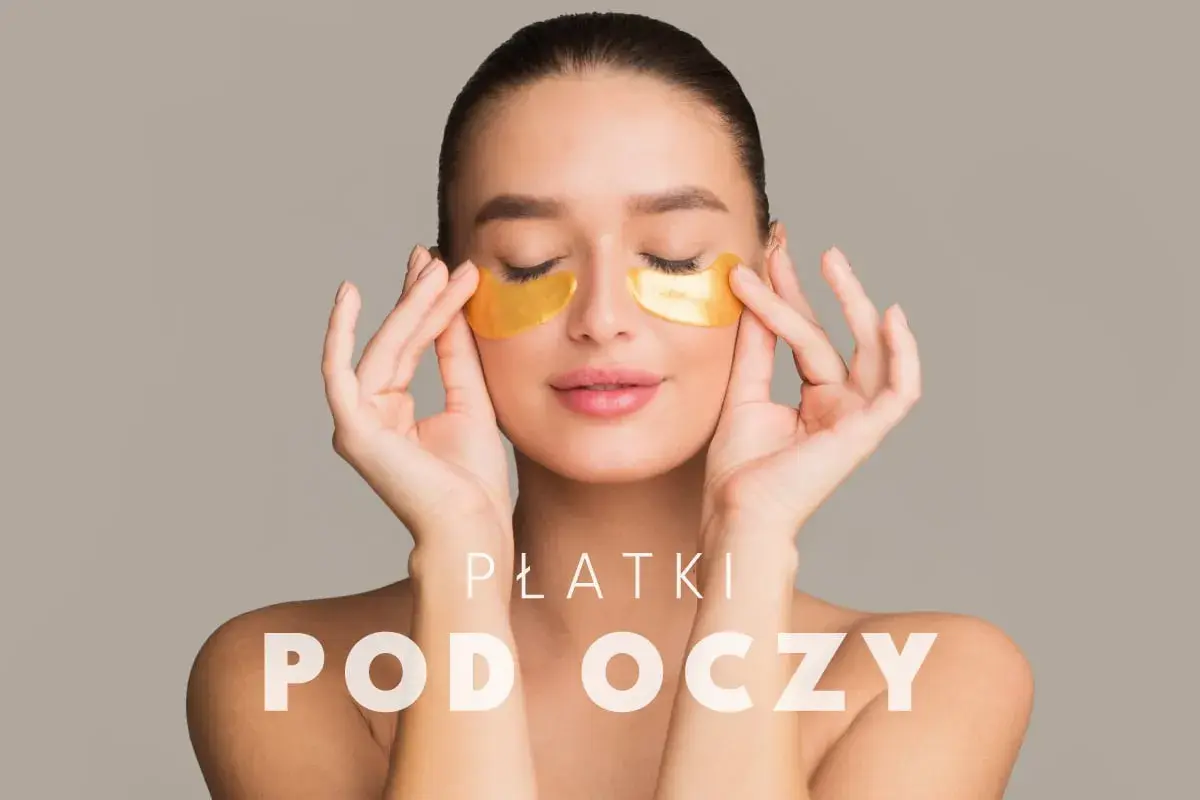 Kobieta z złotymi płatkami pod oczami, które nawilżają skórę. Płatki pod oczy to sekret promiennej cery.