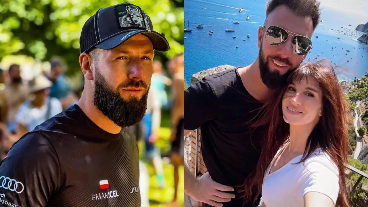 Sylwia Grzeszczak i jej partner na tle błękitnego morza i malowniczych widoków. On w czapce z wilkiem, ona z burzą rudych włosów.