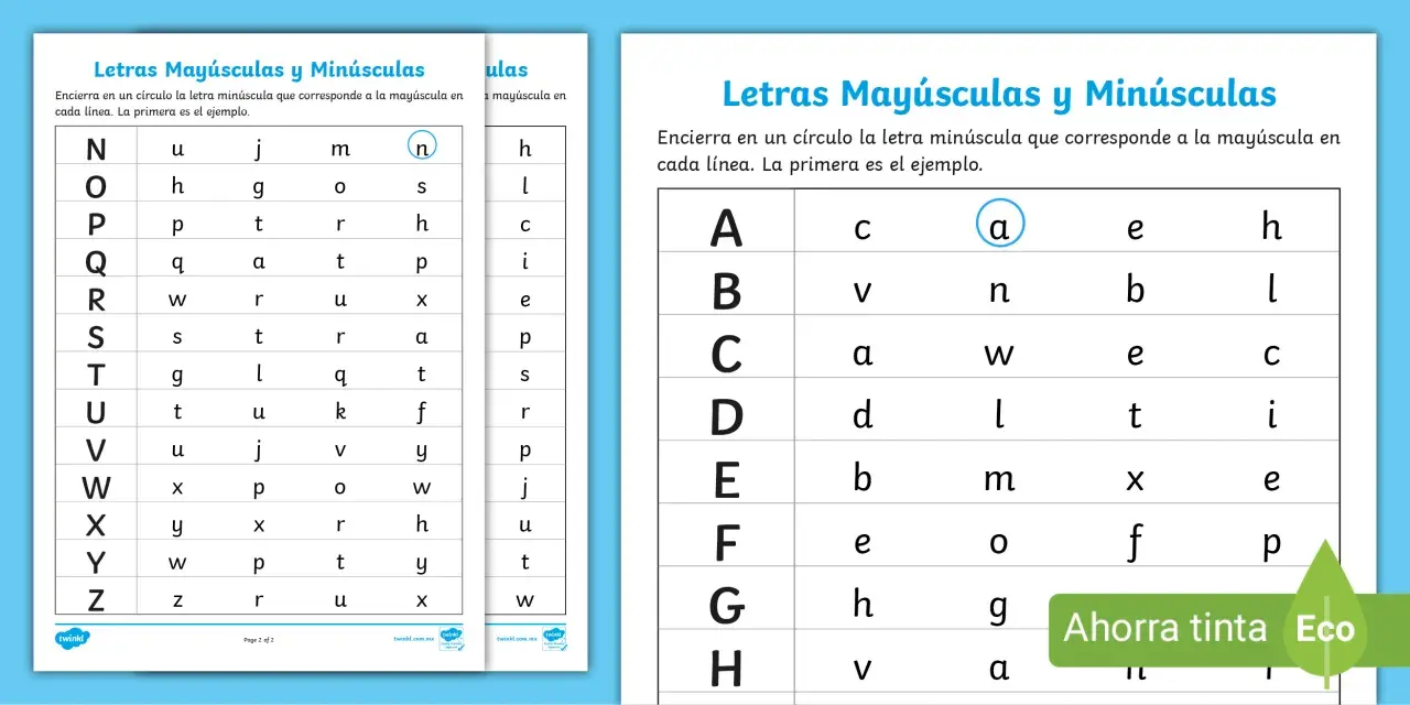 Tablas para practicar la correspondencia entre letras mayúsculas y minúsculas. La letra "y" minúscula aparece en la tabla.