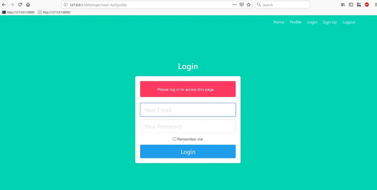 Page de connexion pour l'authentification Flask. Entrez votre email et mot de passe pour accéder à votre profil.