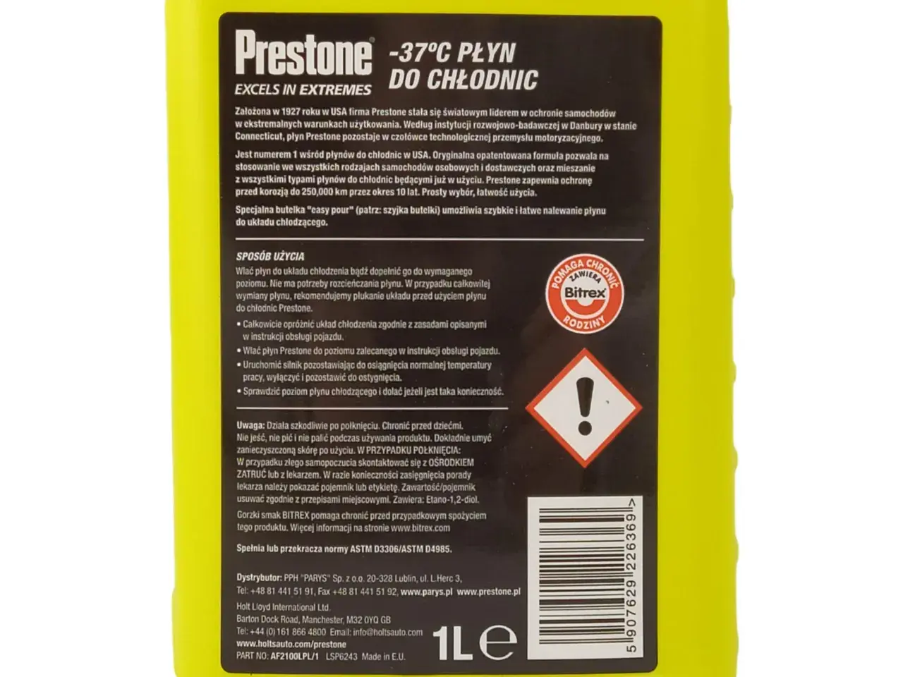 Prestone -37°C płyn do chłodnic, chroniący silnik w ekstremalnych warunkach. Idealny do wspomagania układu chłodzenia.