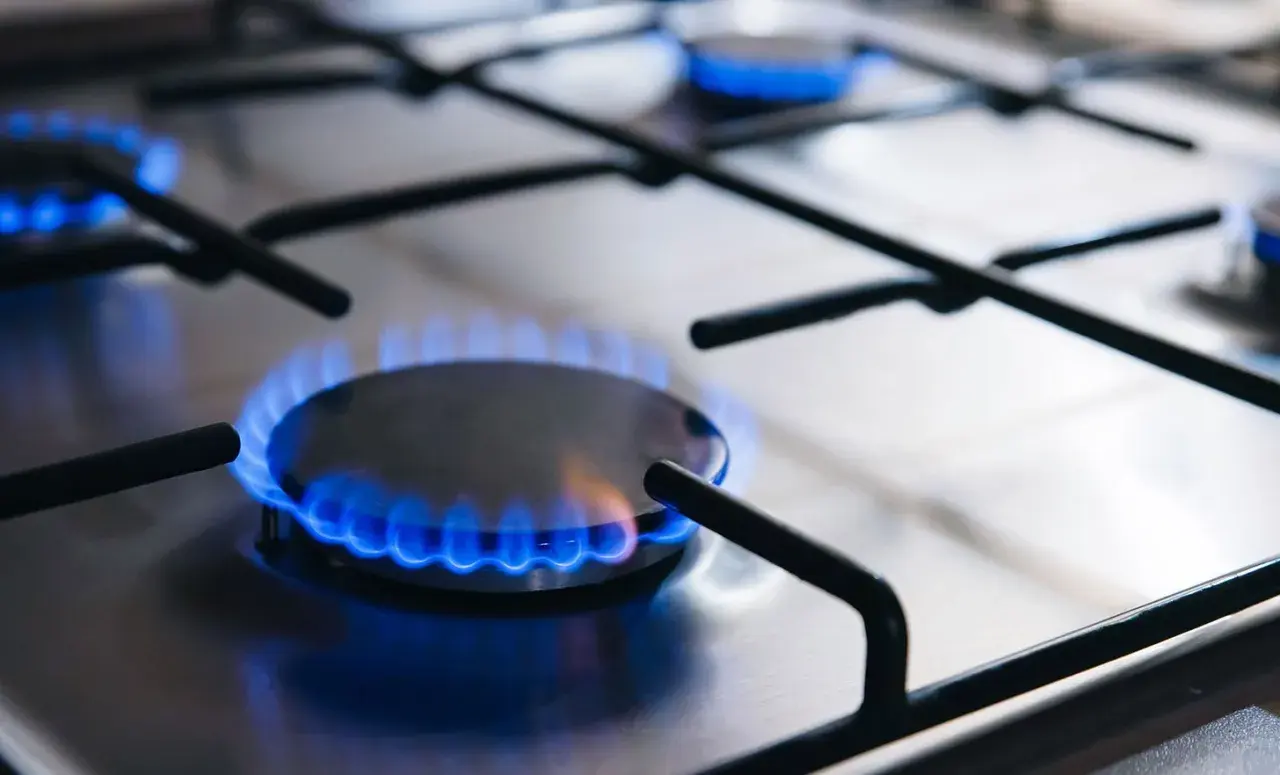 Estufa de gas con llamas azules. Aunque se use butano, se puede poner propano en una estufa de butano si se adapta.