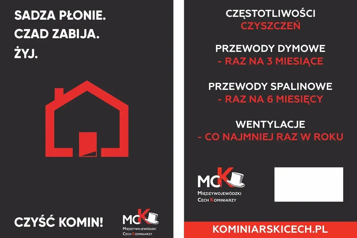 Przegląd przewodów kominowych: dymowe co 3 miesiące, spalinowe co 6 miesięcy, wentylacje raz w roku. Dbaj o bezpieczeństwo!