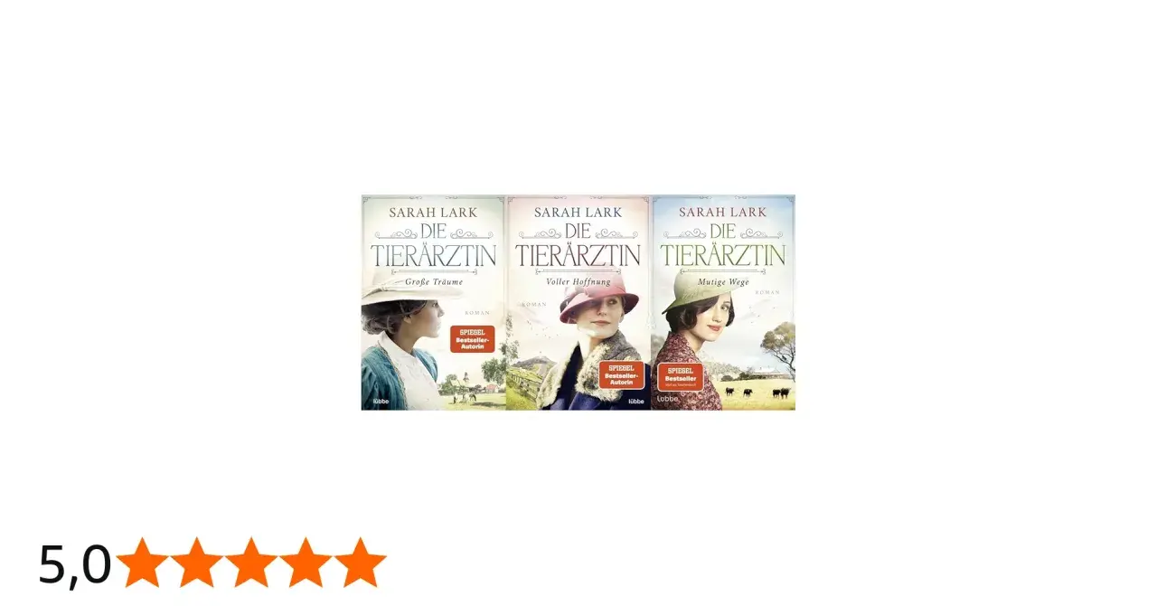 Die Tierärztin Sarah Lark: Drei Romane der Bestseller-Autorin mit Titeln wie "Große Träume" und "Mutige Wege".