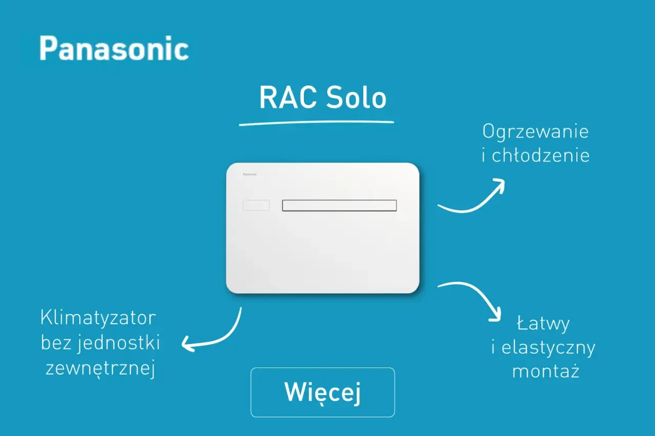 Klimatyzator Panasonic RAC Solo, bez jednostki zewnętrznej, z czynnikiem R32. Ogrzewanie i chłodzenie, łatwy montaż.