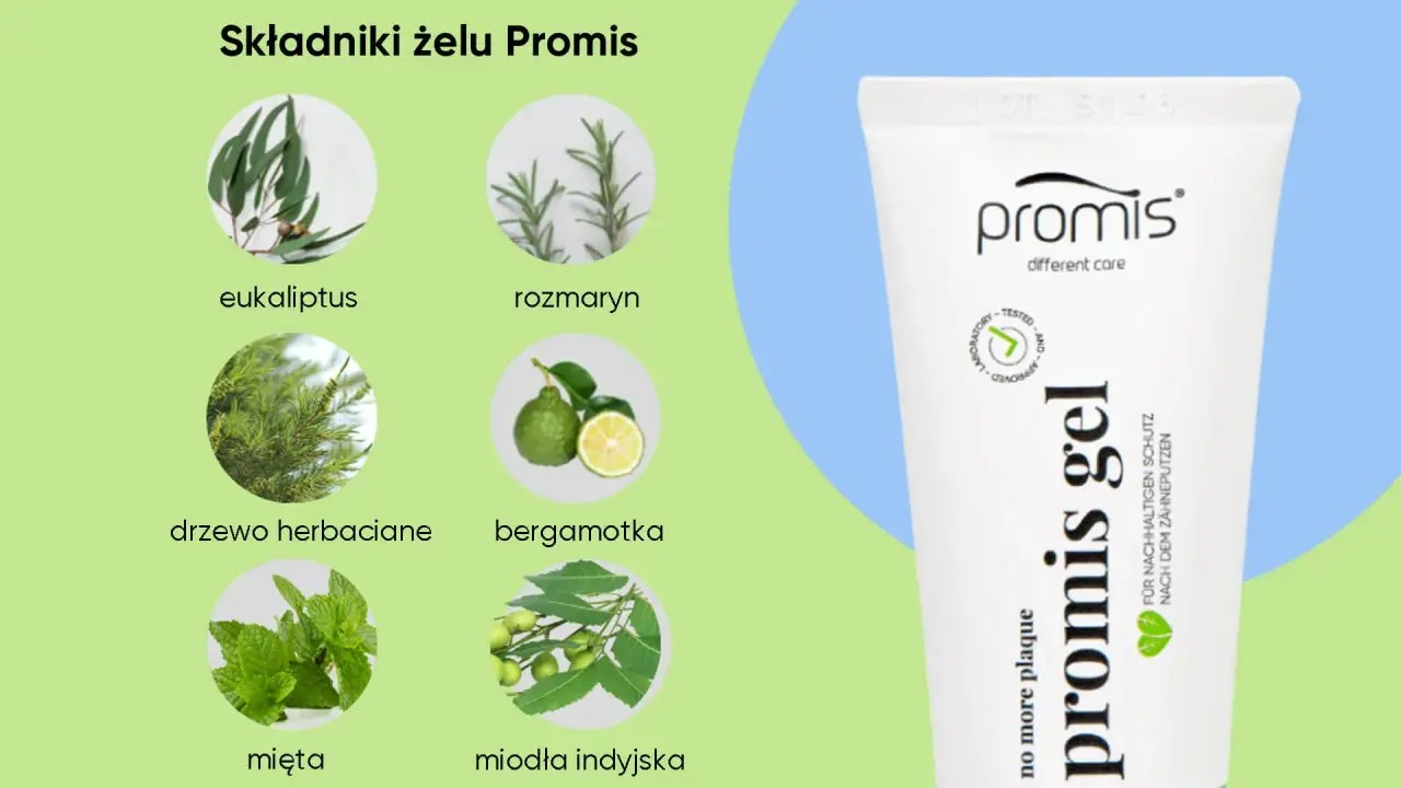 Naturalne składniki jak eukaliptus, mięta i bergamotka pomagają jak mieć świeży oddech. Promis gel.