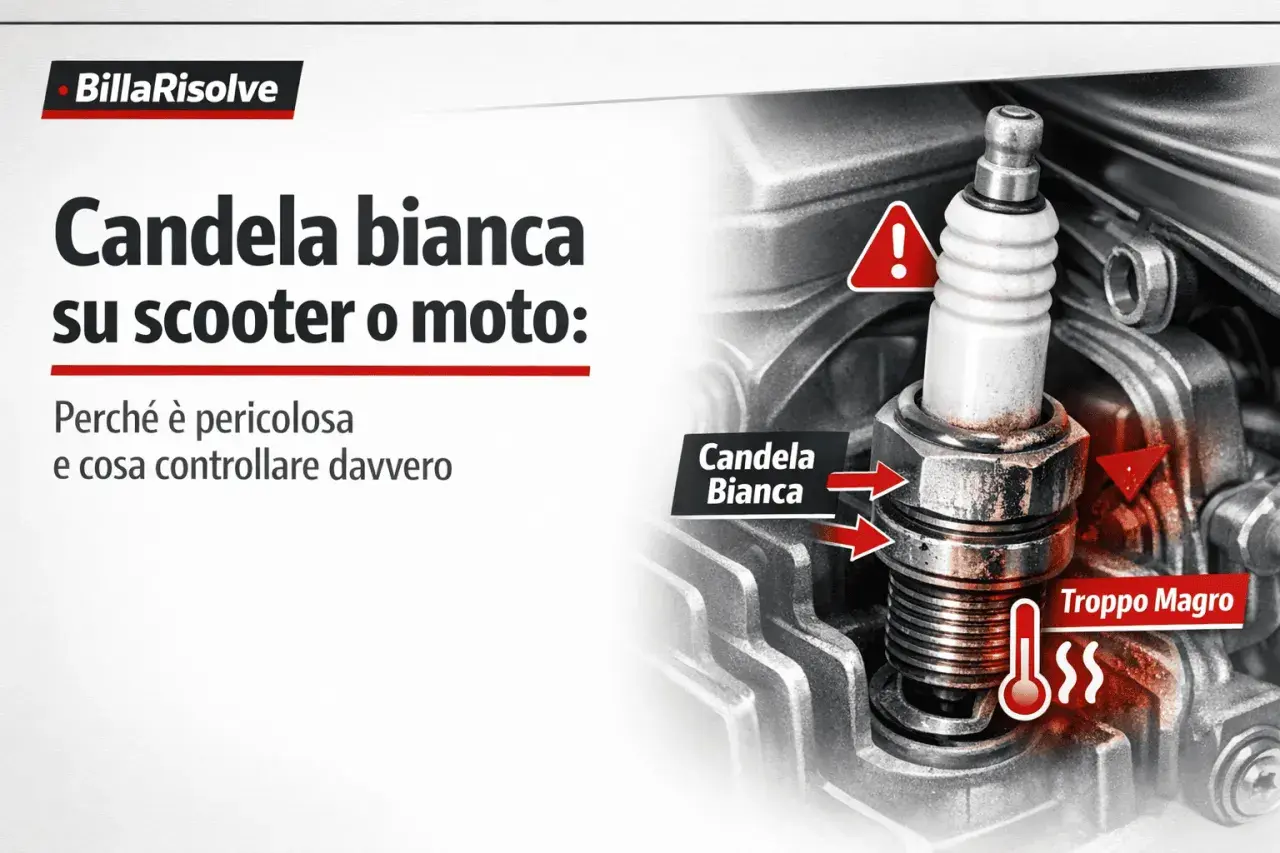 Candela bianca su scooter o moto: indica surriscaldamento e miscela magra. Controllare subito!