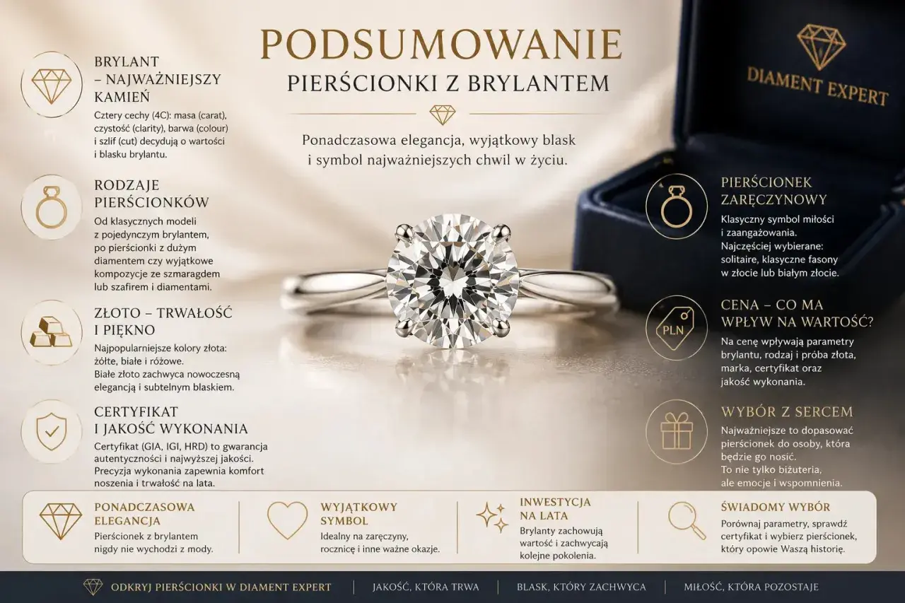 Elegancki pierścionek z brylantem, symbol miłości i ważnych chwil. Idealny na zaręczyny, zachwyca blaskiem i ponadczasową elegancją.