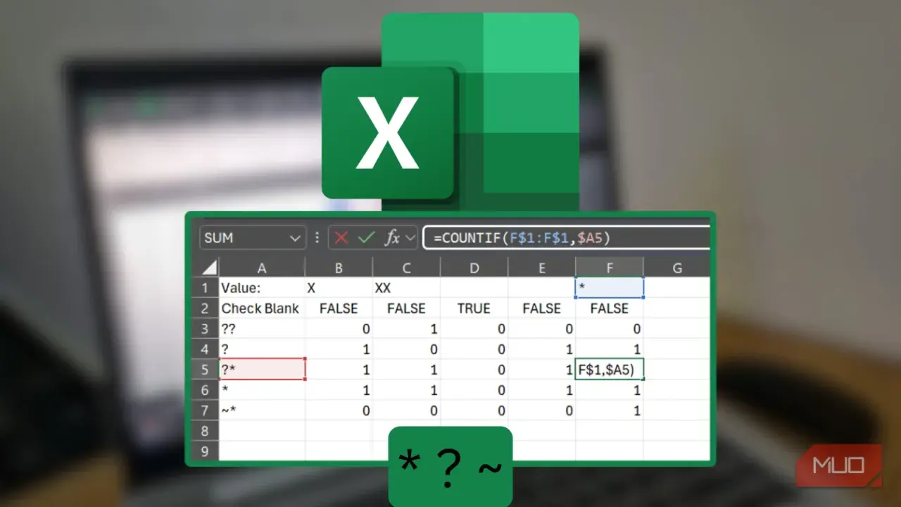 Excel mostra l'uso di caratteri speciali come * e ? nelle formule per contare valori.