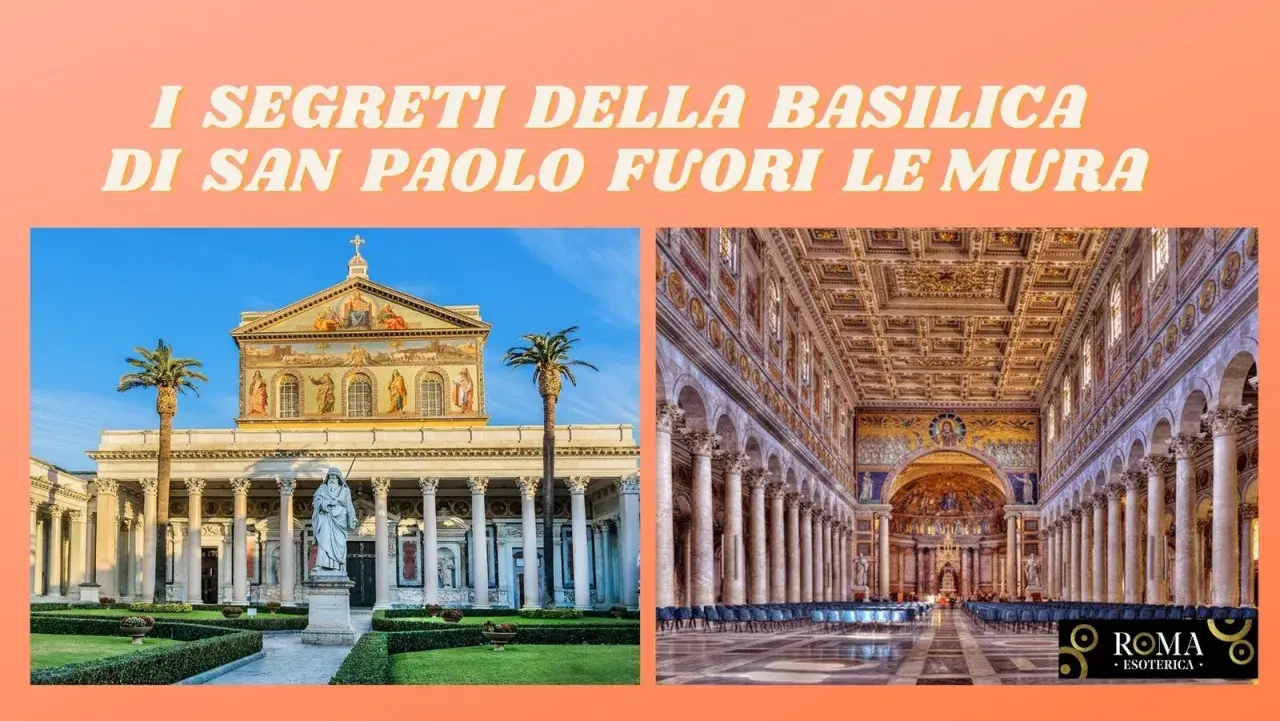 Interno della Basilica di San Paolo Fuori le Mura: navata centrale con colonne, mosaici dorati e soffitto decorato.