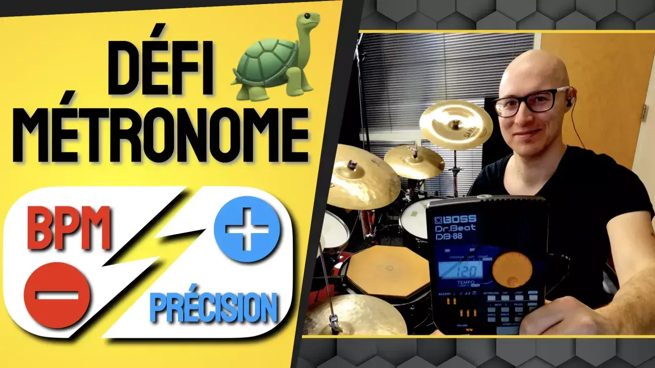Un batteur avec un métronome BOSS Dr.Beat DB-88, prêt à trouver le groove musique parfait. Le défi du métronome est lancé !