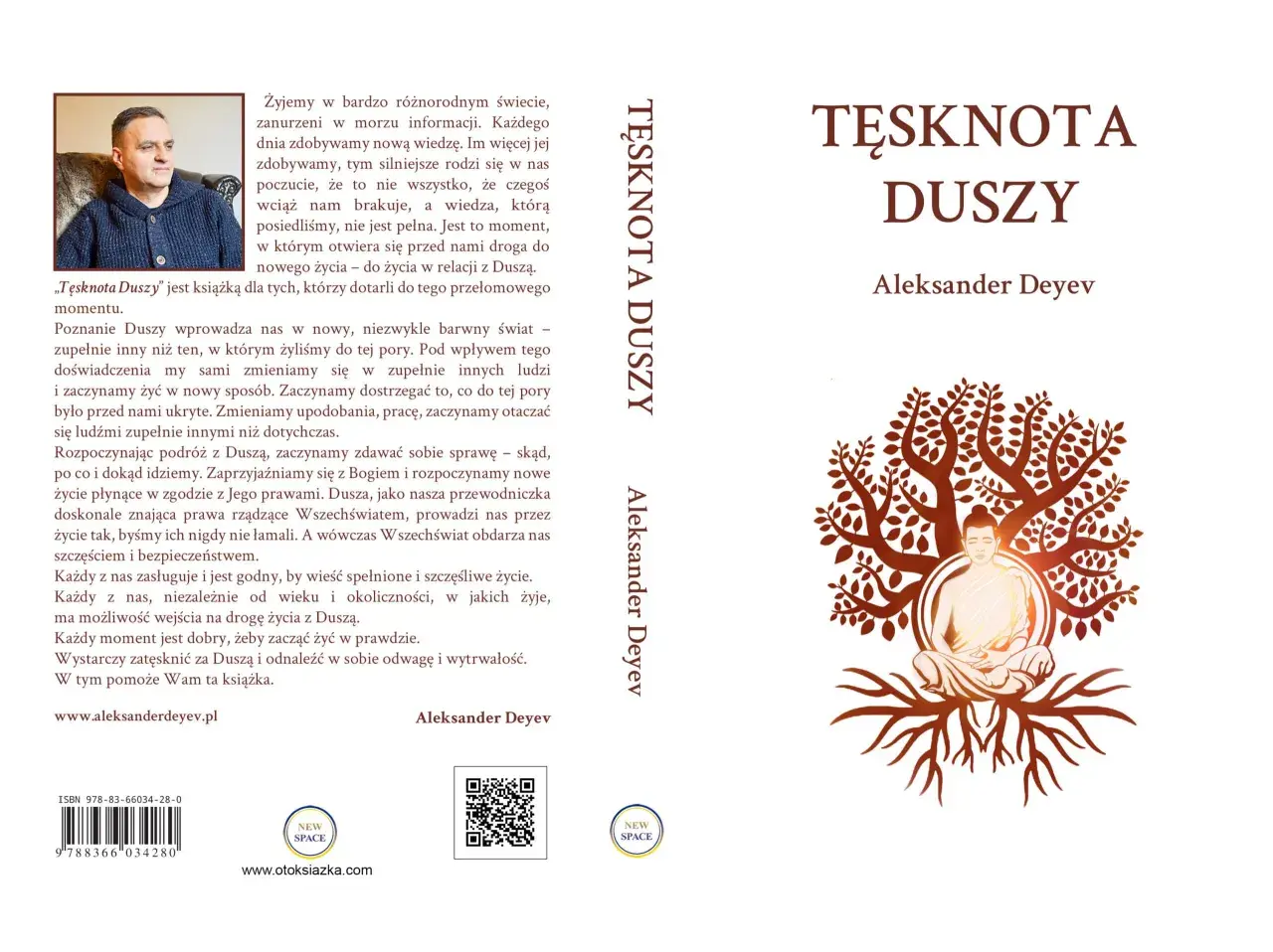 Mężczyzna w swetrze siedzi na krześle, obok tytuł książki "Tęsknota Duszy". Czy dusza tęskni za nowym życiem?