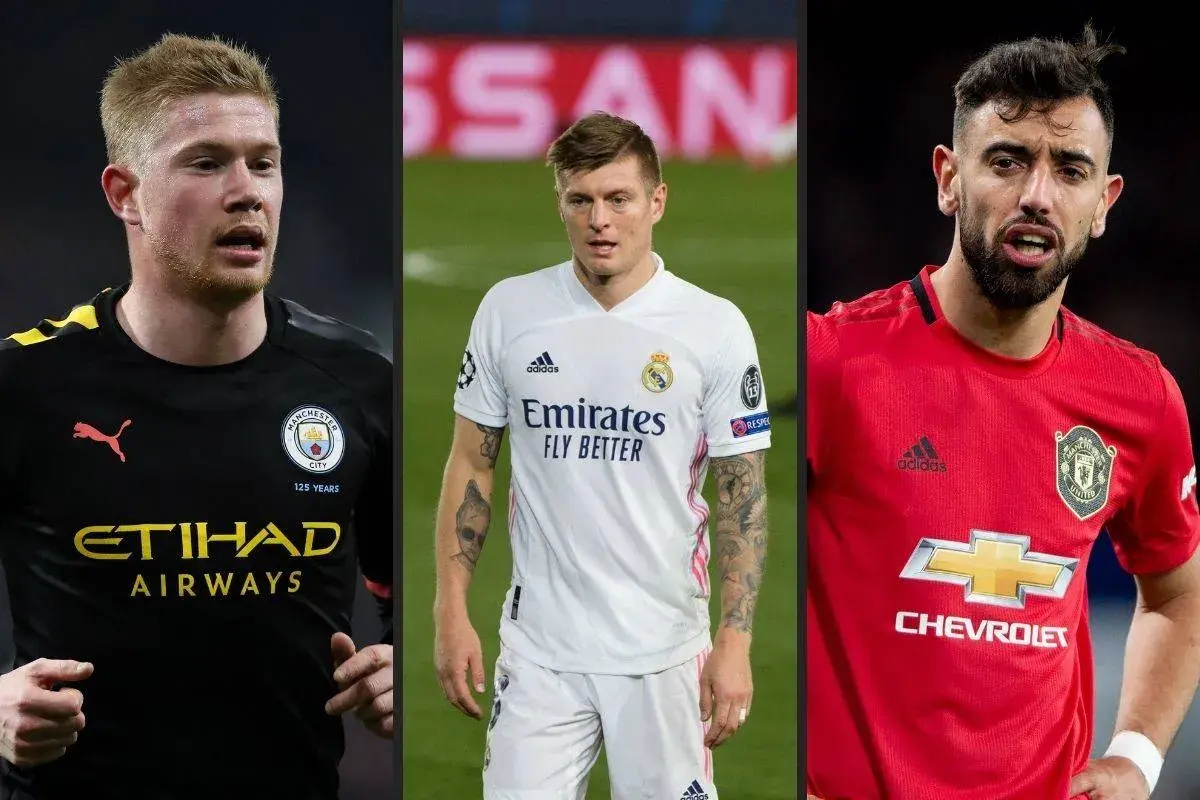 Kevin De Bruyne, Toni Kroos i Bruno Fernandes – najlepsi pomocnicy na boisku.