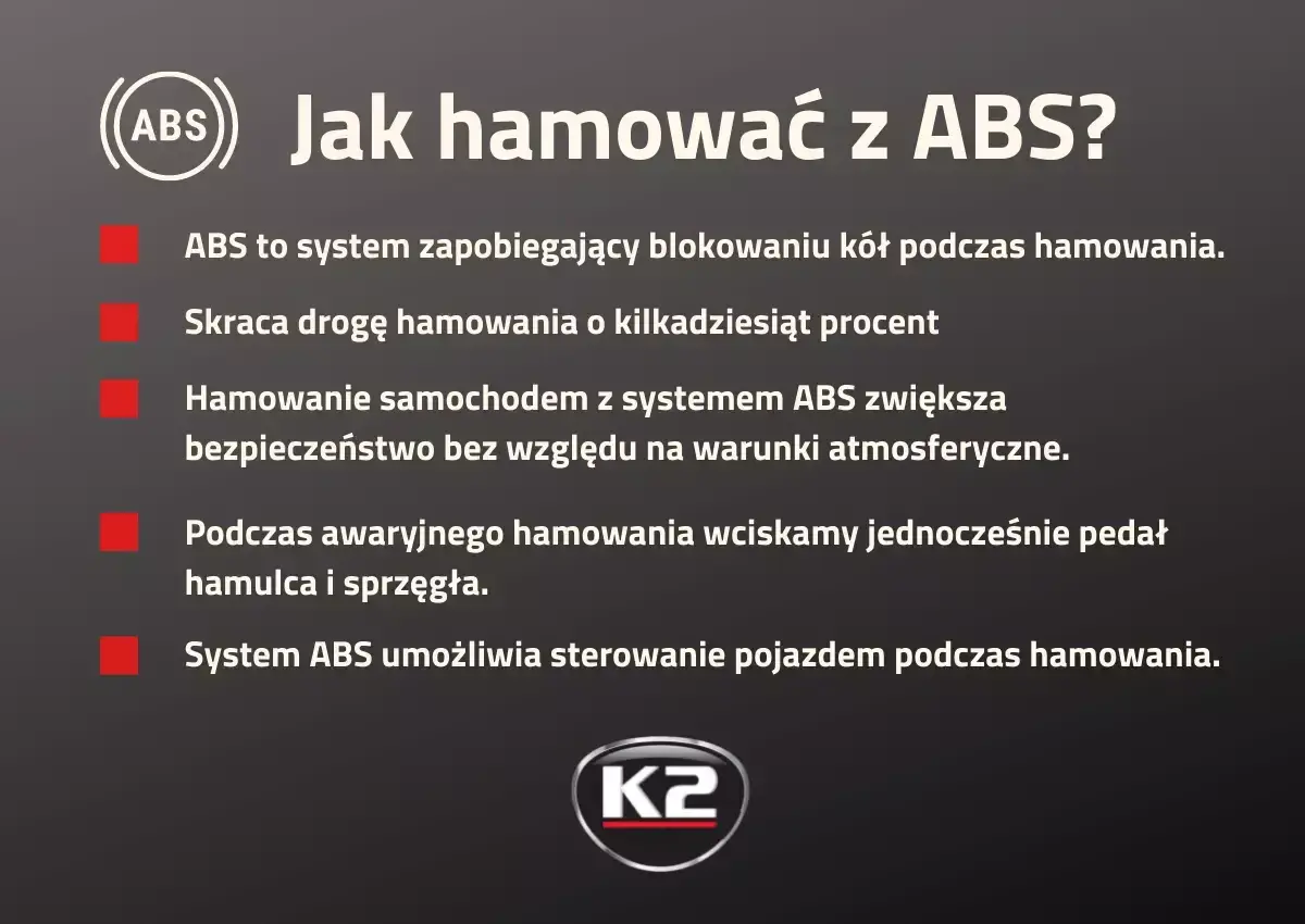 Jak hamować z ABS? System ABS zapobiega blokowaniu kół, skraca drogę hamowania i zwiększa bezpieczeństwo.