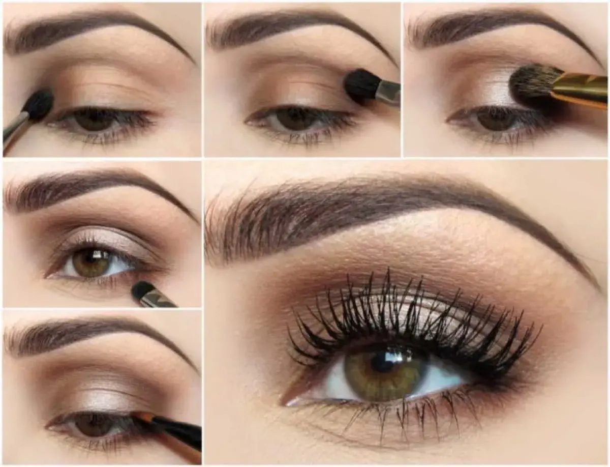 Étapes pour un maquillage soirée : application d'ombres à paupières, d'eye-liner et de mascara pour un regard intense.