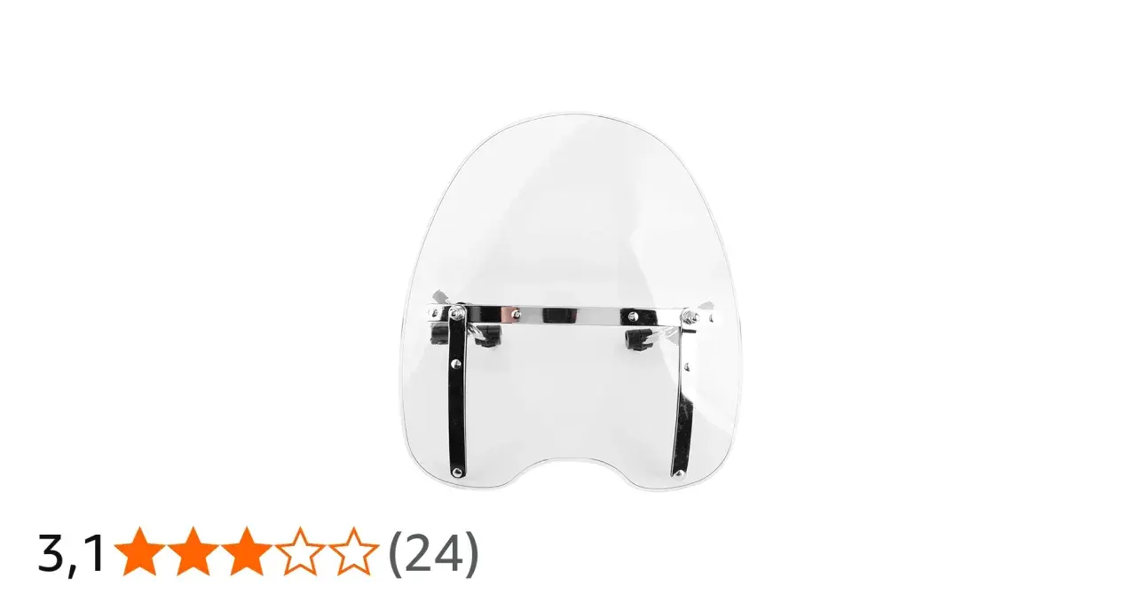 Parabrezza moto universale trasparente con staffe cromate, ideale per migliorare la protezione dal vento.