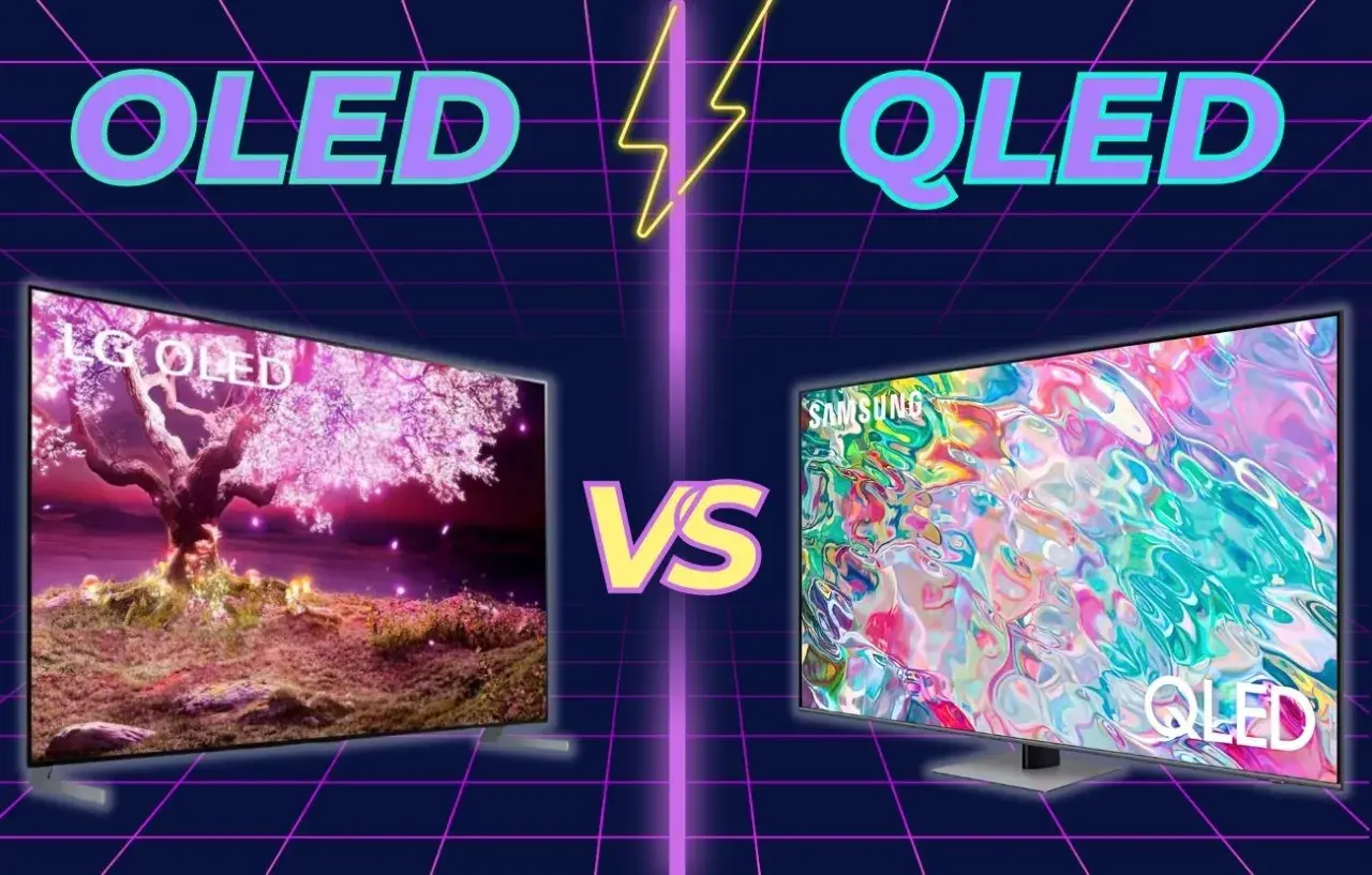Porównanie technologii: LG OLED z kwitnącym drzewem kontra Samsung QLED z abstrakcyjnym obrazem. Która lepsza?