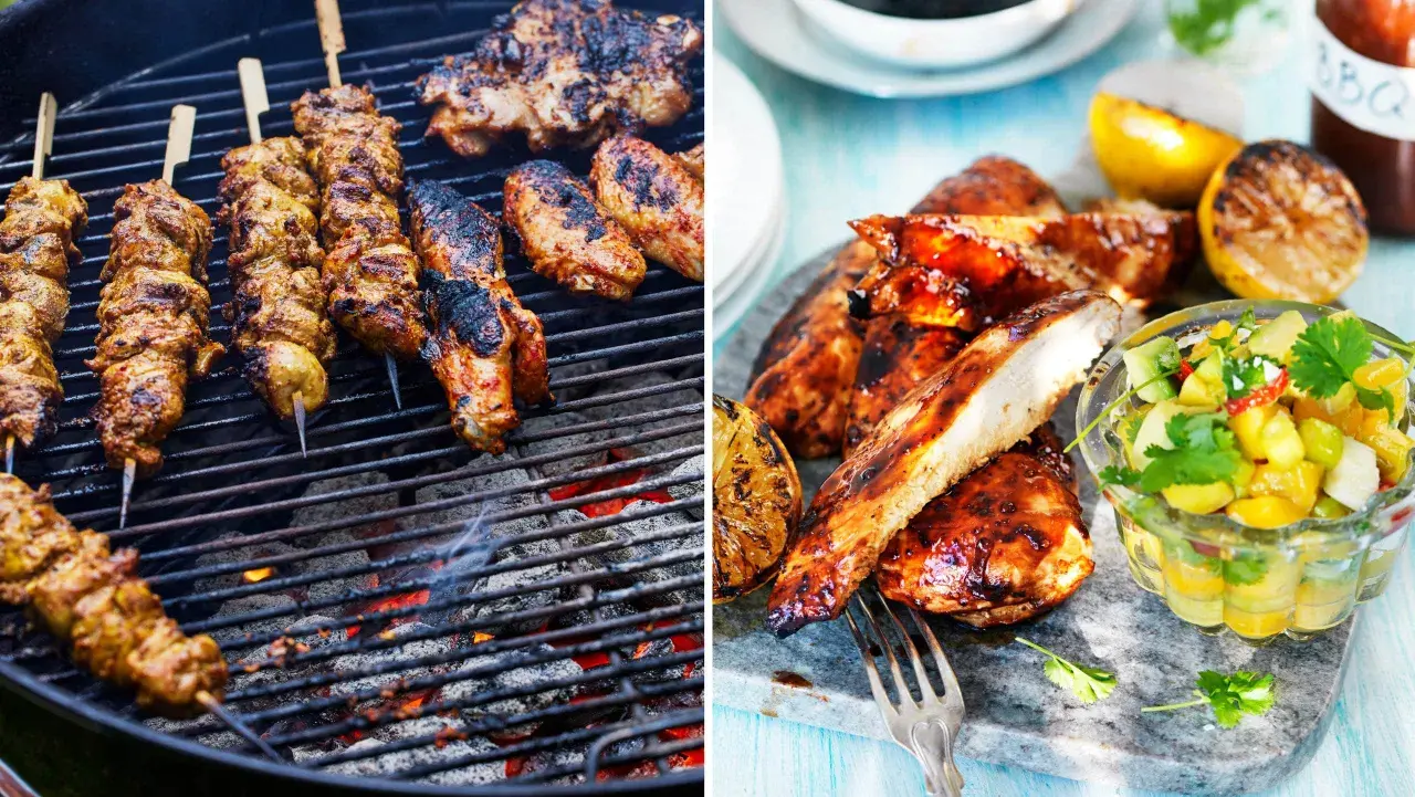 Grillspett och kycklingfilé med mangosalsa, ett perfekt grillat recept för sommaren.