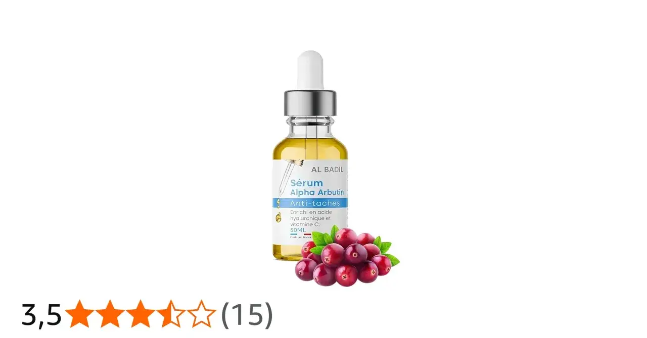 Sérum Alpha Arbutin anti-taches. Avant après : une peau plus lumineuse grâce à ce soin enrichi.