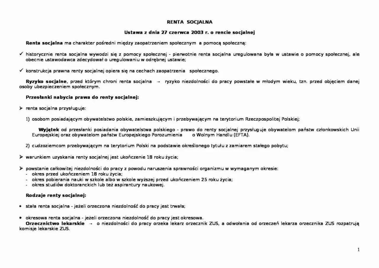 Renta socjalna a renta z tytułu niezdolności do pracy: dokument omawia przesłanki, rodzaje i ryzyka związane z rentą socjalną.