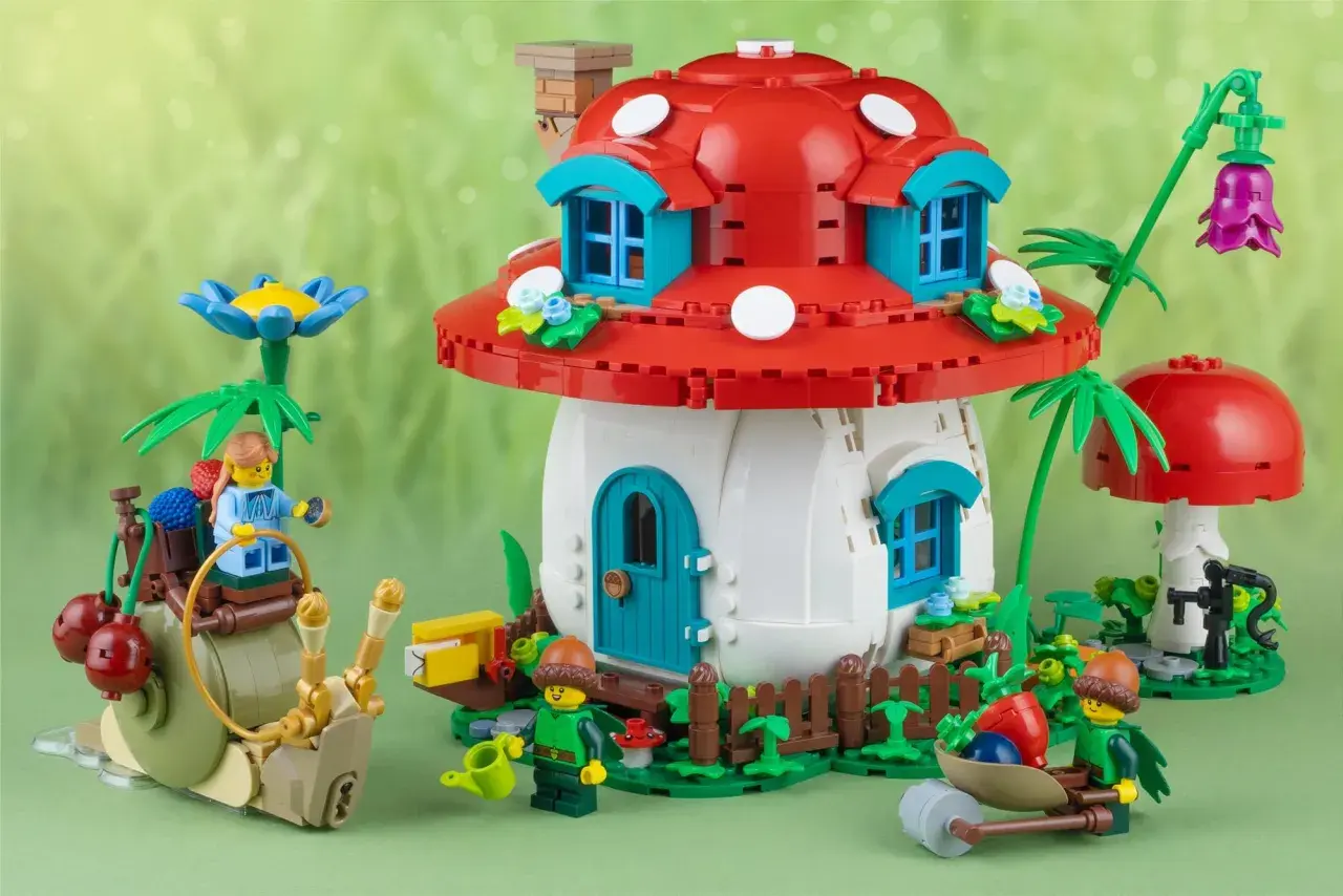 Zauberhafte Pilzhütte mit Garten und Schnecken-Gefährt. Tolle **Lego Bau Ideen** für fantasievolle Welten.