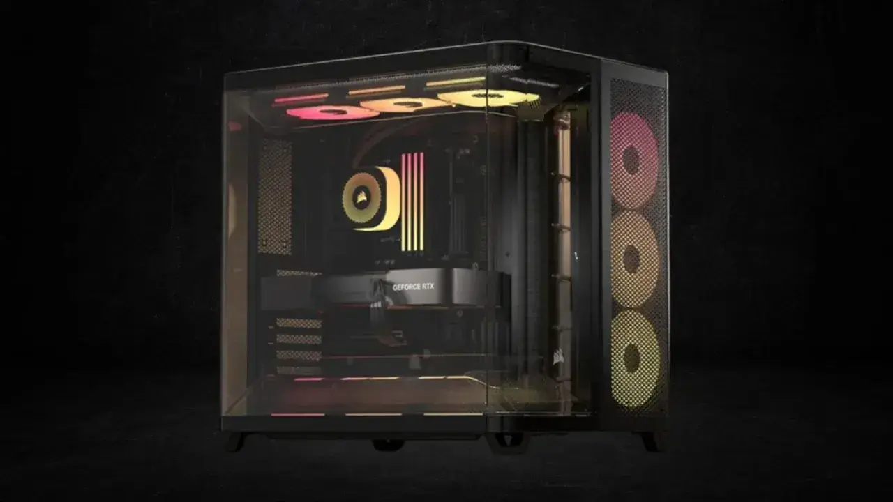 Gaming-PC mit RGB-Beleuchtung, bereit für die neuesten Spiele über die Blizzard App.