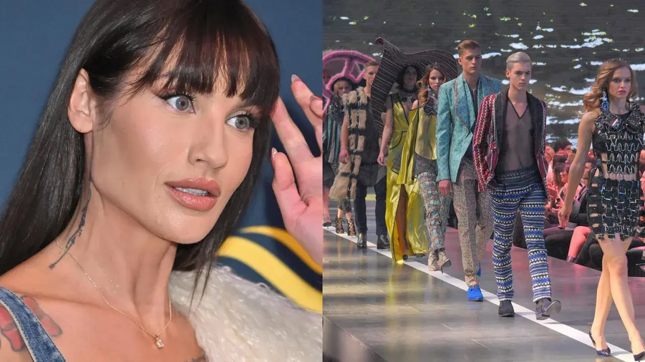 Karolina Gilon kiedyś na pokazie mody, gdzie modele prezentują ekstrawaganckie stroje.
