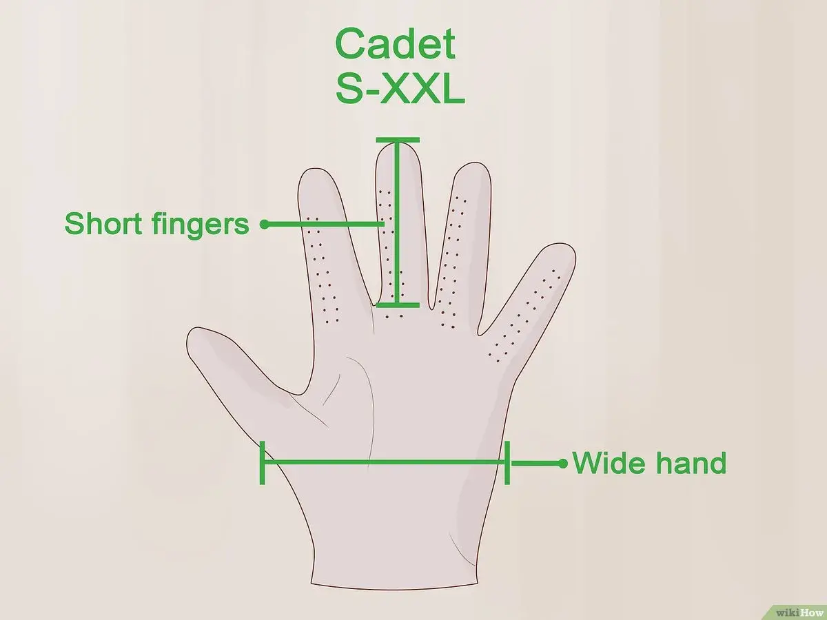Guía para como medir la mano para guantes: ancho de mano y largo de dedos (S-XXL).