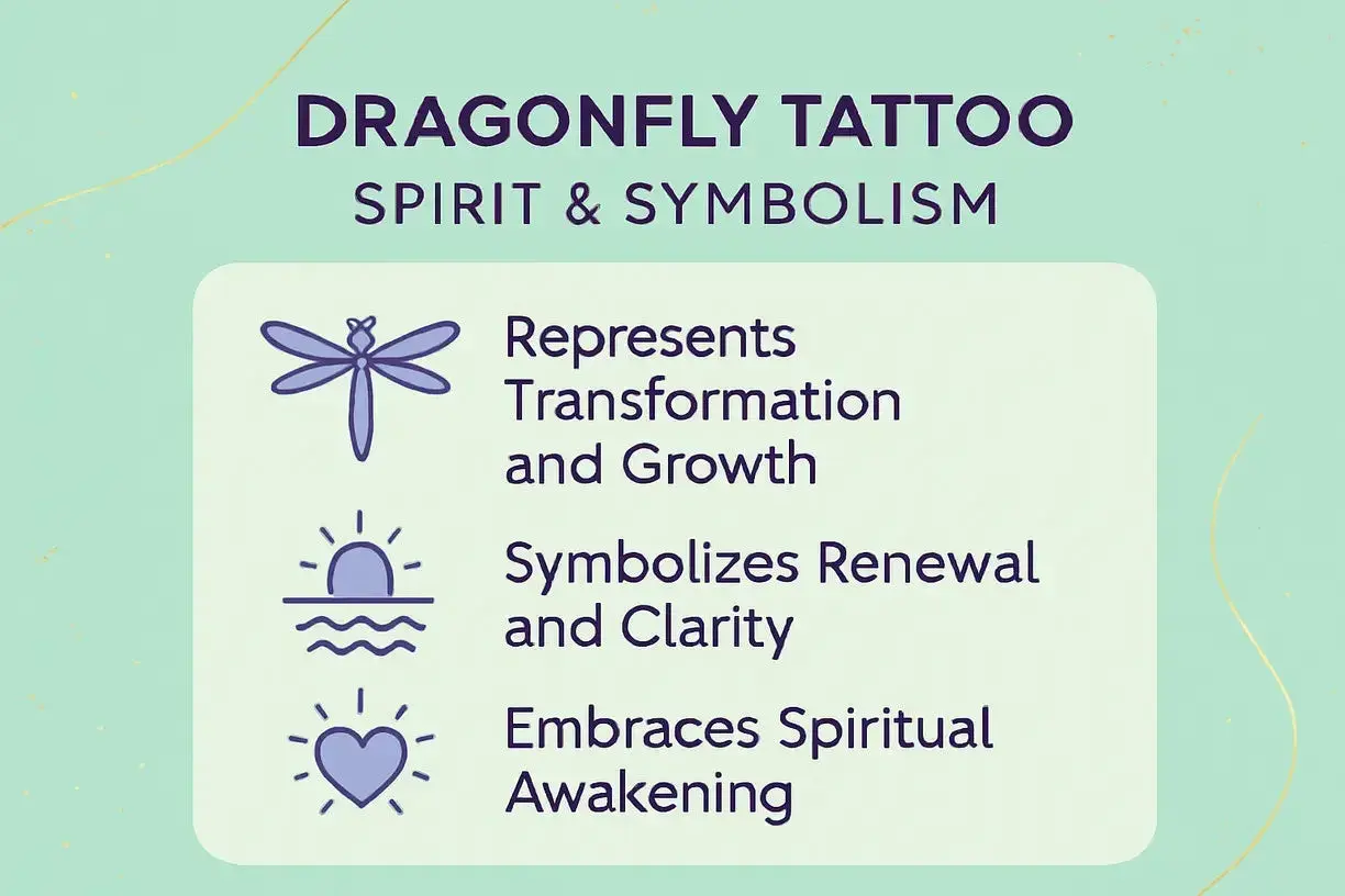 Ważka symbolika: tatuaż symbolizuje transformację, odnowę i duchowe przebudzenie.