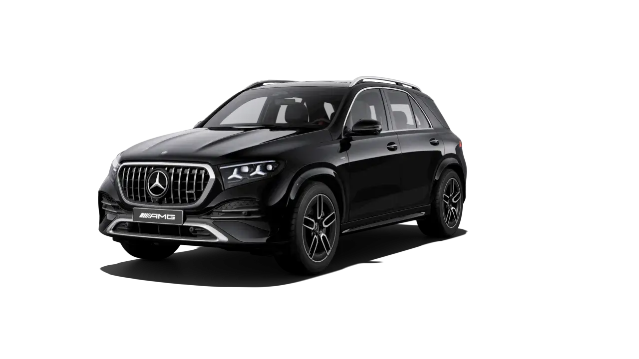 Czarny Mercedes GLE 53 AMG z charakterystycznym grillem i sportowymi felgami, gotowy na podbój drogi.
