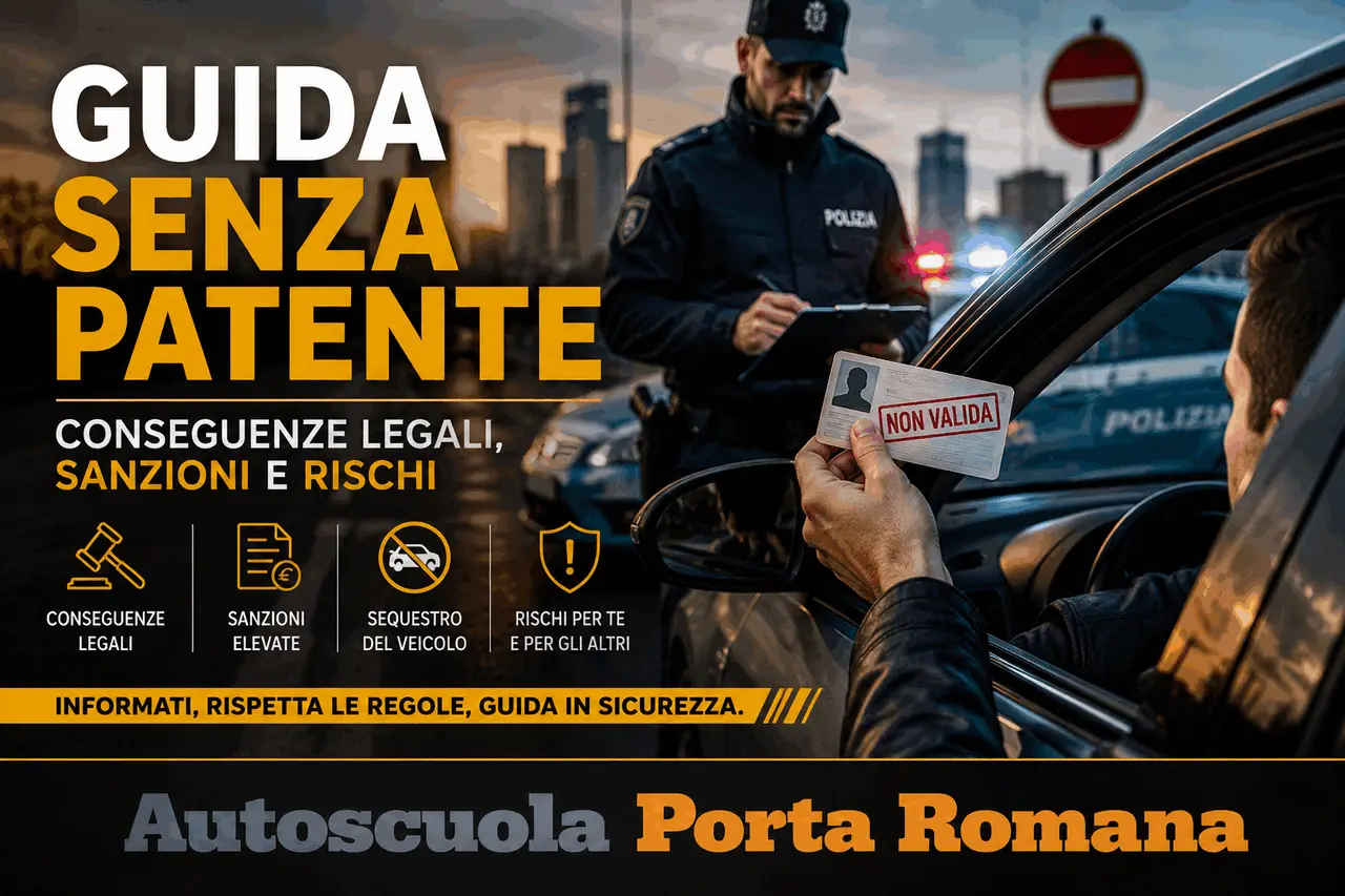 Agente di polizia ferma un automobilista che mostra una patente non valida. Guida senza patente comporta rischi e sanzioni.