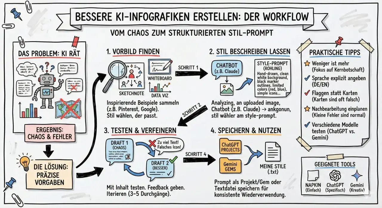 Workflow für bessere KI-Infografiken: Vom Chaos zum Stil-Prompt mit easelly deutsch. Schritt-für-Schritt-Anleitung.