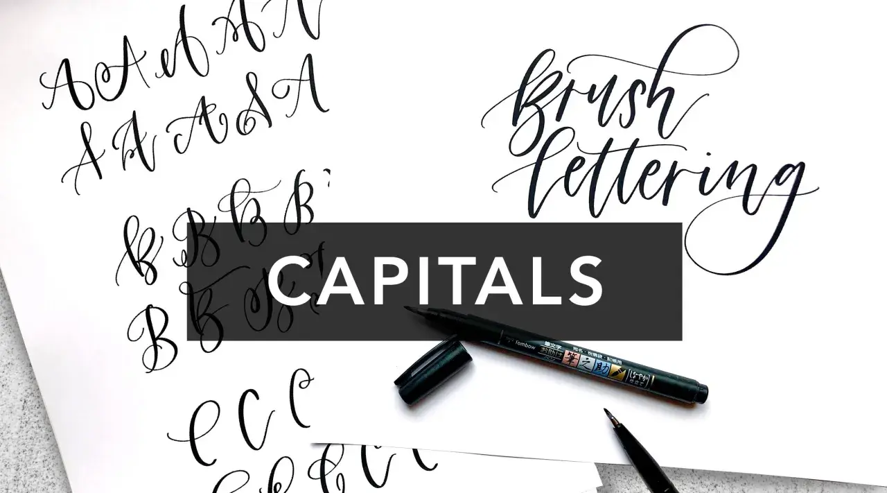 Ejemplos de caligrafía bonita mayúsculas en estilo brush lettering. Letras A, B, C y más.