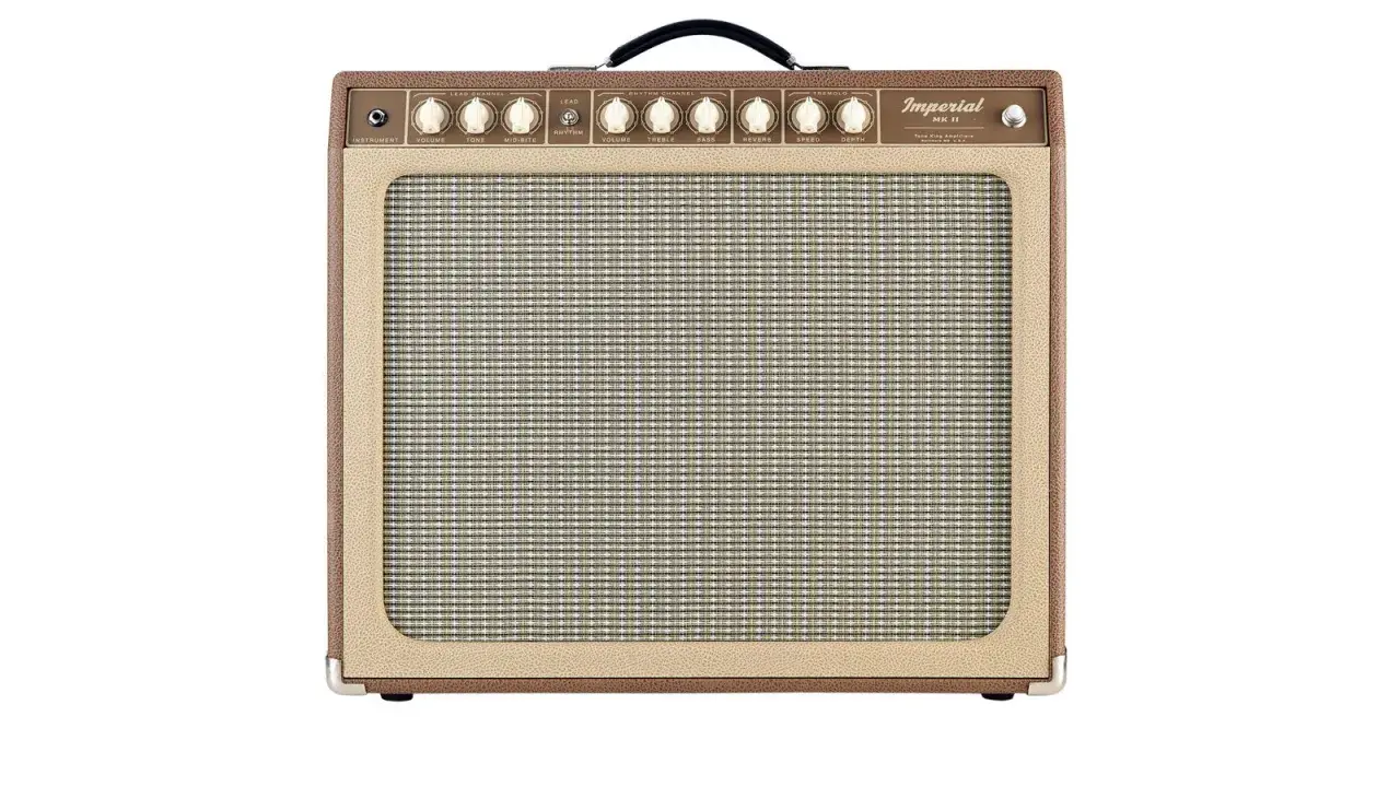 Ein brauner Röhrenverstärker mit dem Schriftzug "Imperial MK II" und dem Hinweis "Tone King Amplifiers".