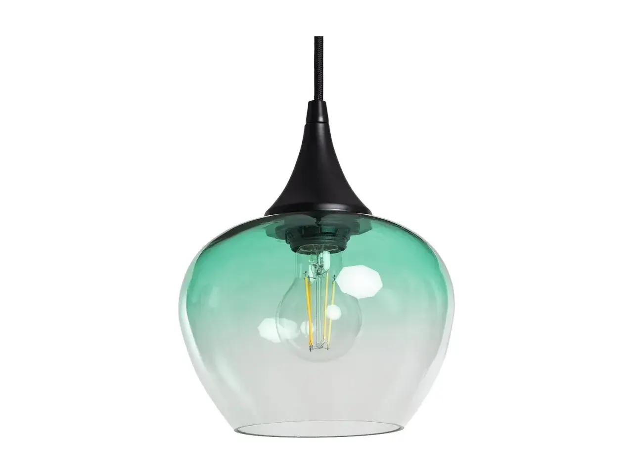 Lámpara cristal verde con bombilla Edison. Su diseño moderno y elegante ilumina cualquier espacio.