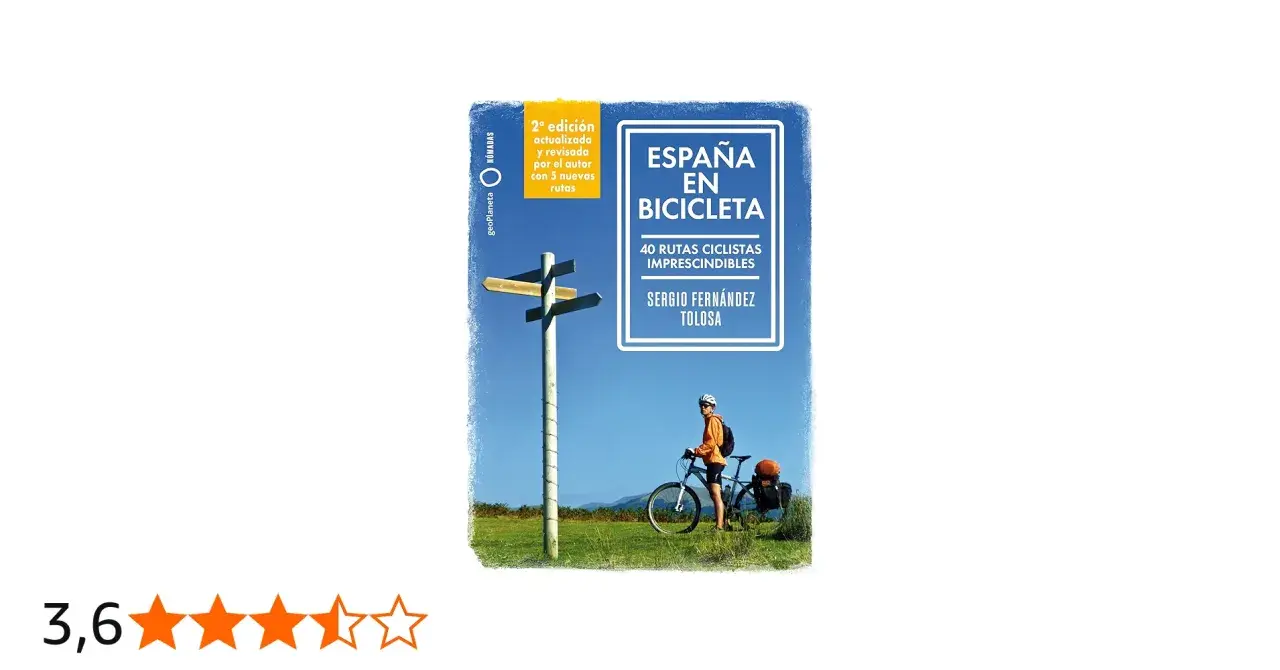 Guía "España en Bicicleta" con ciclista y señal de rutas. Ideal para planificar tu próximo viaje en bicicleta por España.