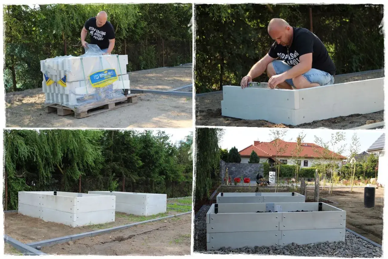 Jak zrobić warzywnik betonowy: montaż podwyższonych grządek z elementów betonowych.