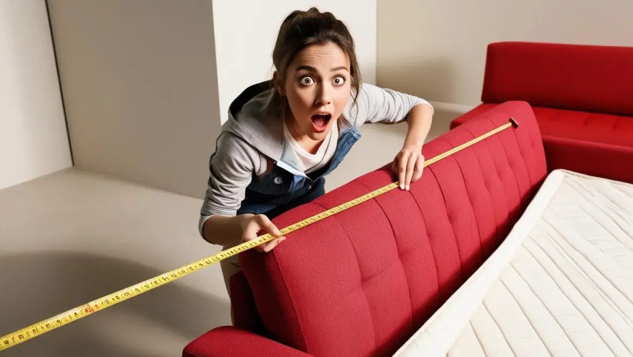 Sorpresa! Misurando le dimensioni del divano letto 3 posti, una ragazza scopre che è perfetto per il suo spazio.