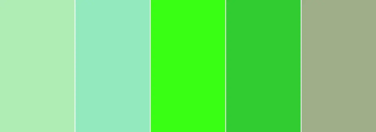 Cinque bande verticali di colori: verde chiaro, menta, verde lime brillante, verde erba e beige. Il verde e giallo che colore esce è vibrante.