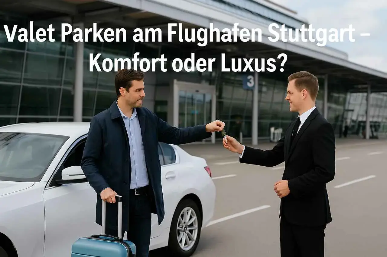 Mann übergibt Schlüssel für Valet Parken am Flughafen Stuttgart. Komfort oder Luxus?