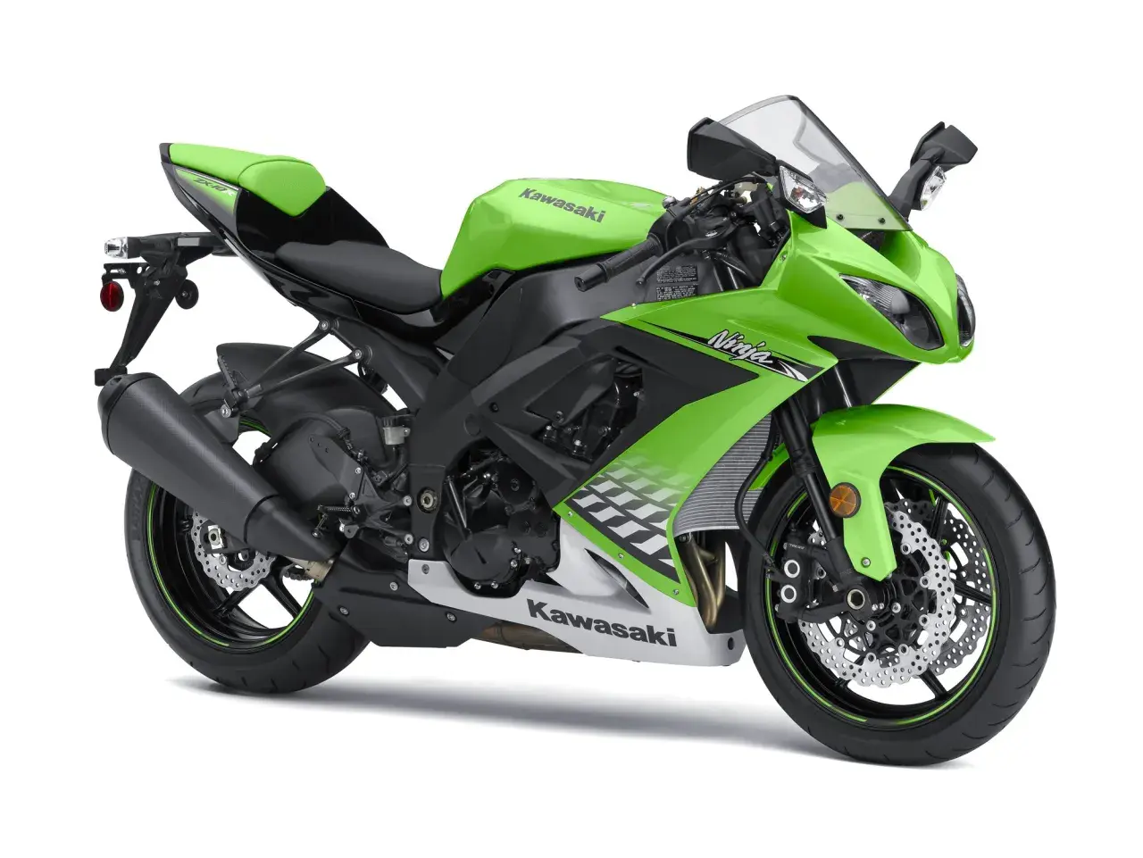 Zielony motocykl sportowy Kawasaki ZX10R 2006 z czarnymi akcentami i napisem Ninja.