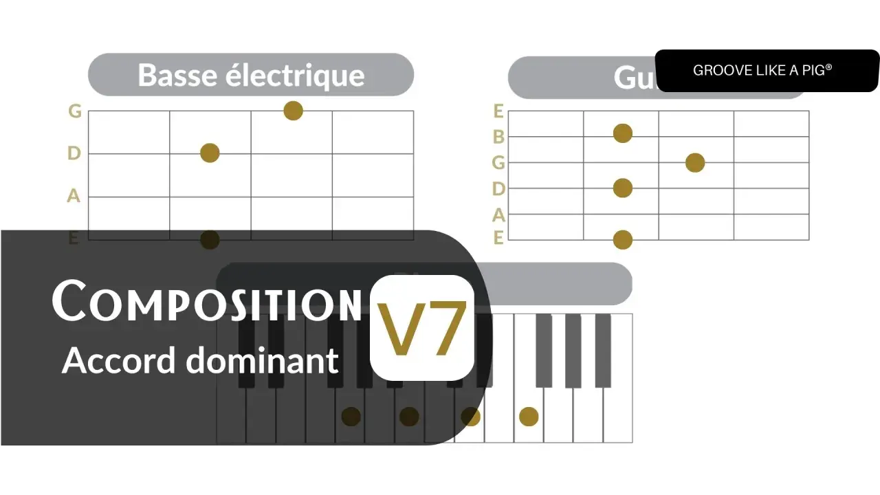 Tableau de composition des accords V7 pour basse et guitare.
