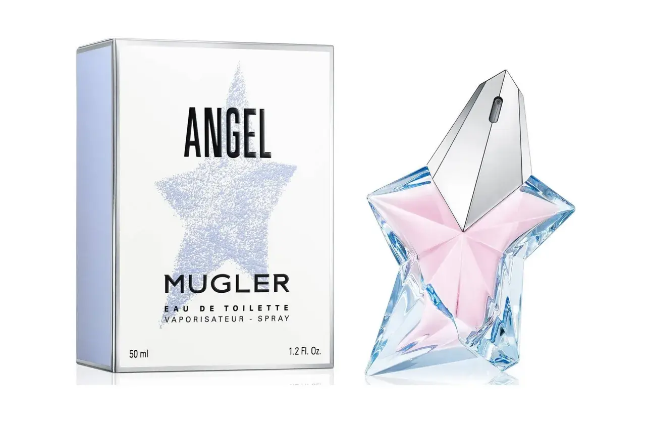 Pudełko i gwiazdkowy flakonik perfum Angel Mugler Eau de Toilette.