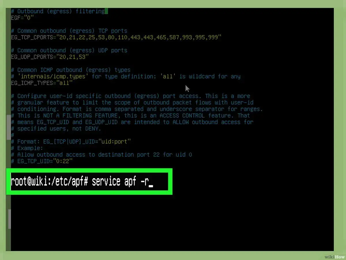 Configuration pour autoriser l'accès sortant à un port spécifique, comme `ufw allow port` pour le port 22.