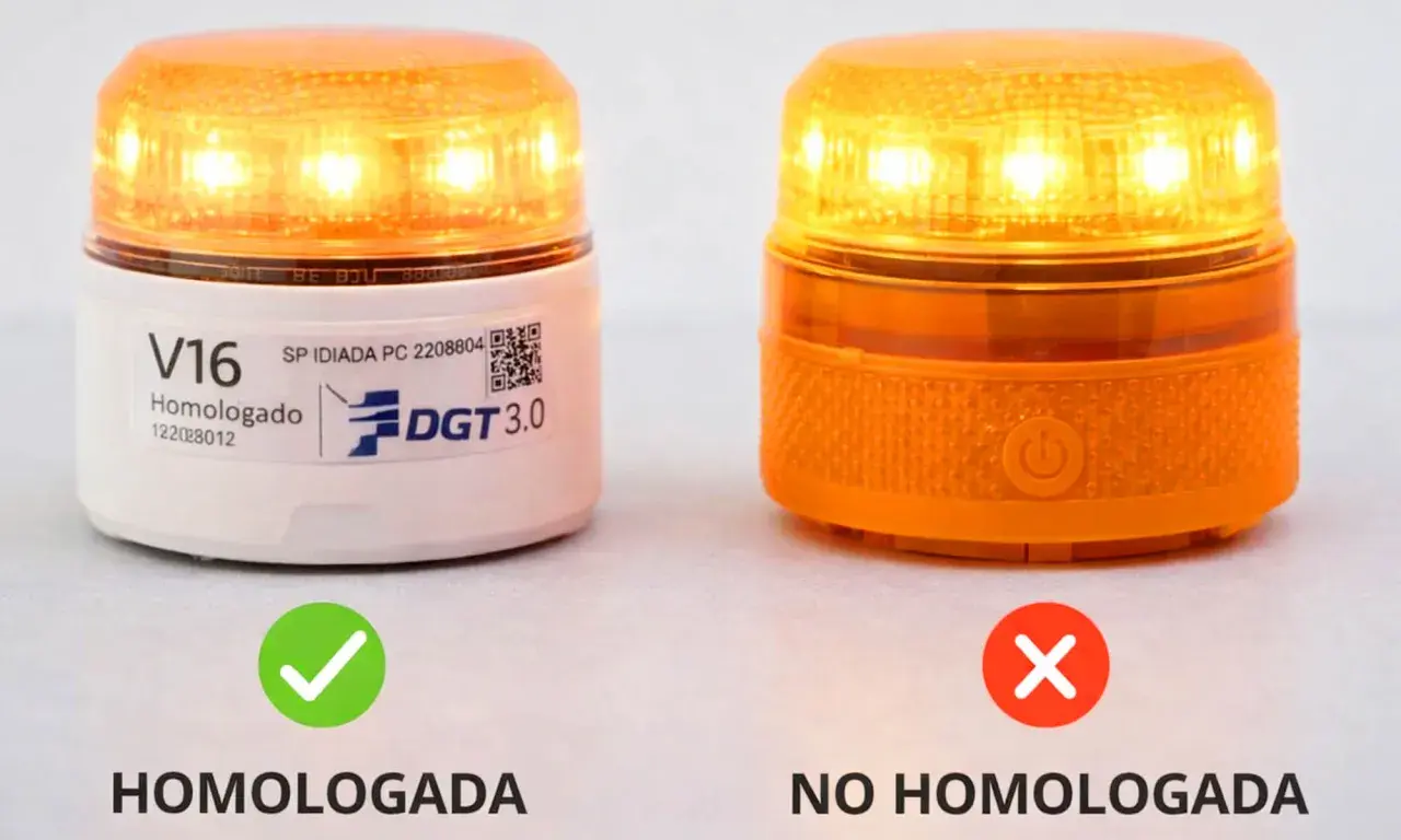 Dos balizas V16, una homologada con sello DGT y otra no. Elige las mejores balizas V16 seguras.