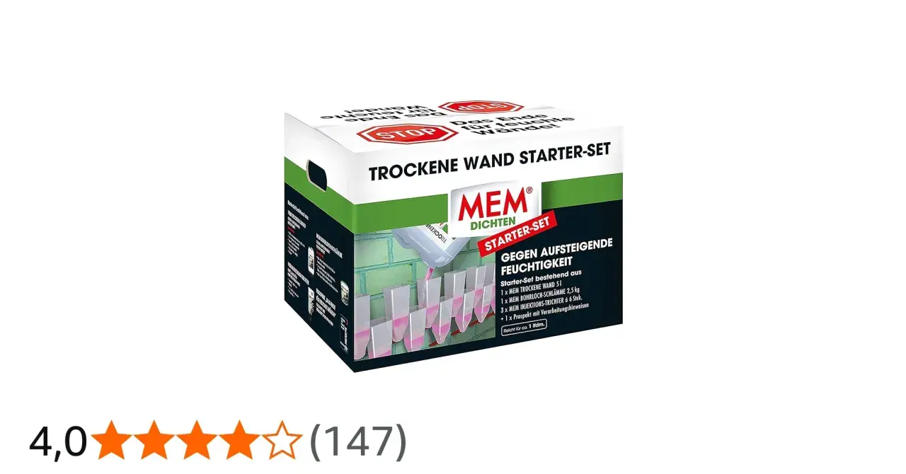 MEM Trockene Wand Starter-Set gegen aufsteigende Feuchtigkeit. Horizontalsperre für trockene Wände.