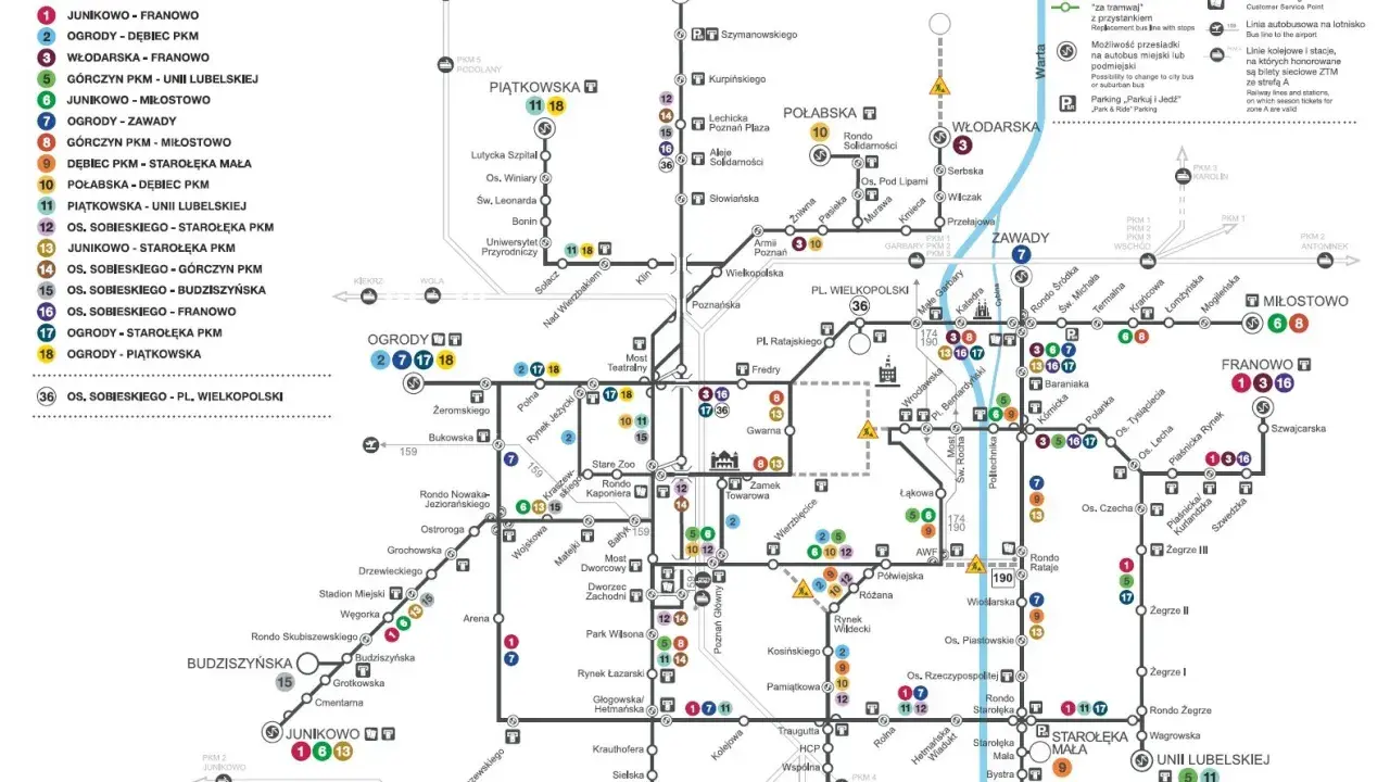 Linia 702 Poznań: trasa z Junikowa przez centrum do Franowa.