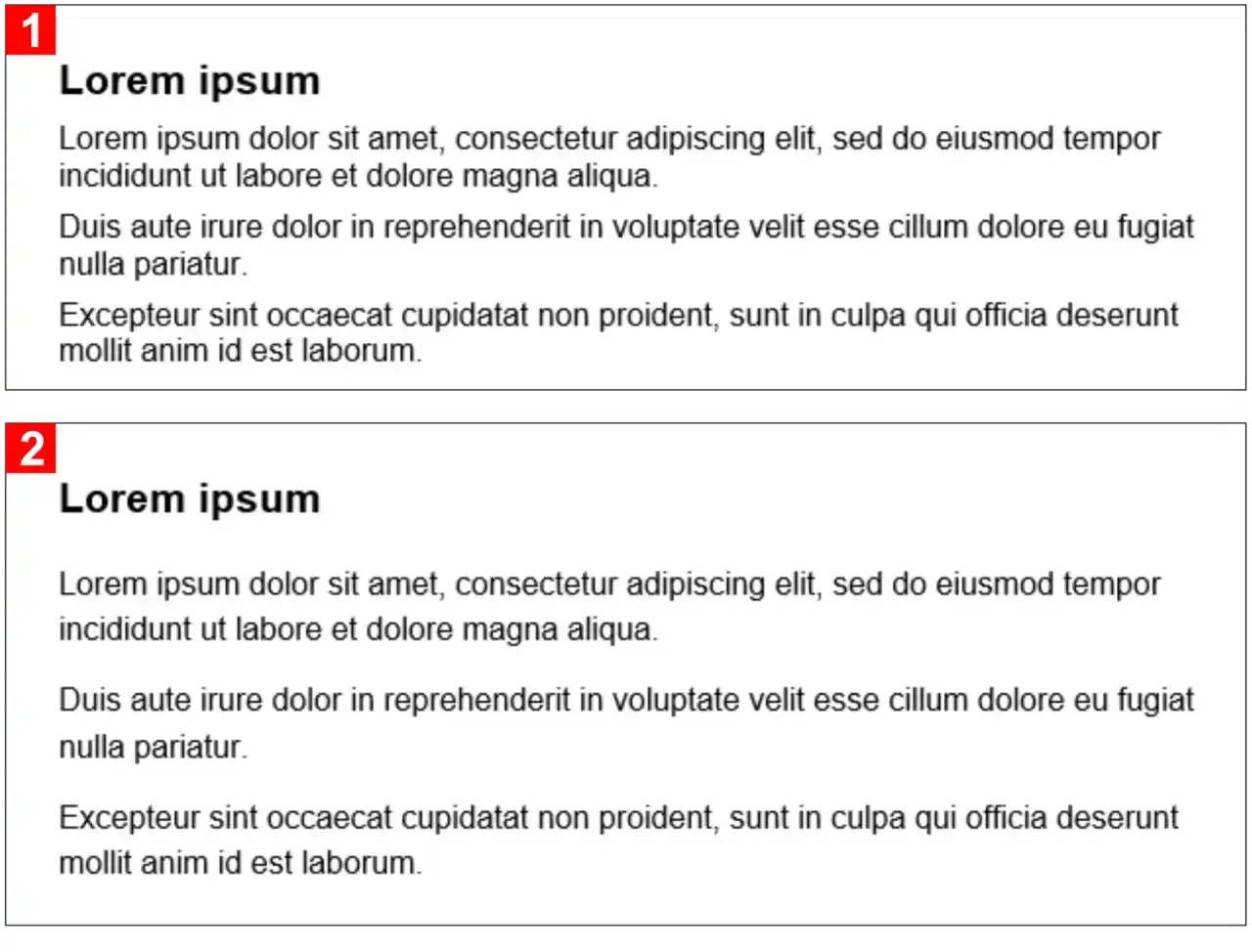 Dwa bloki tekstu "Lorem ipsum" z widoczną różnicą w **interlinii** między akapitami.